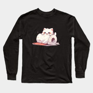 Cute Cat Play Toilet Paper Long Sleeve T-Shirt